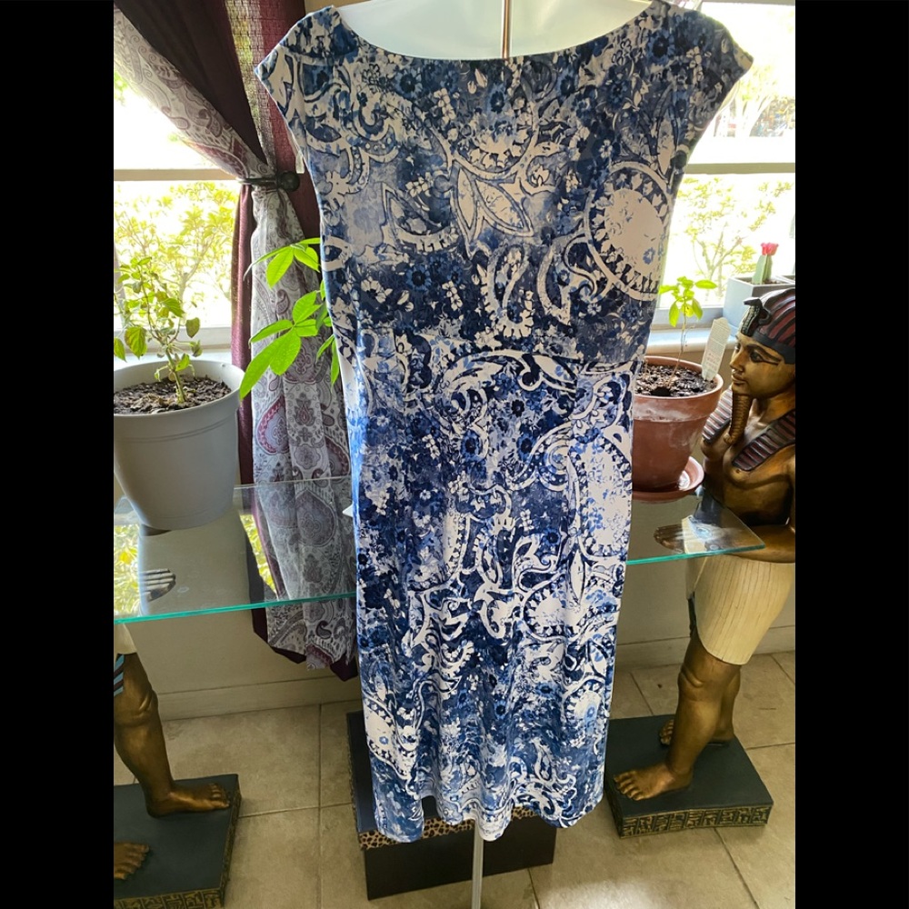 Connected apparel blue and white dress.